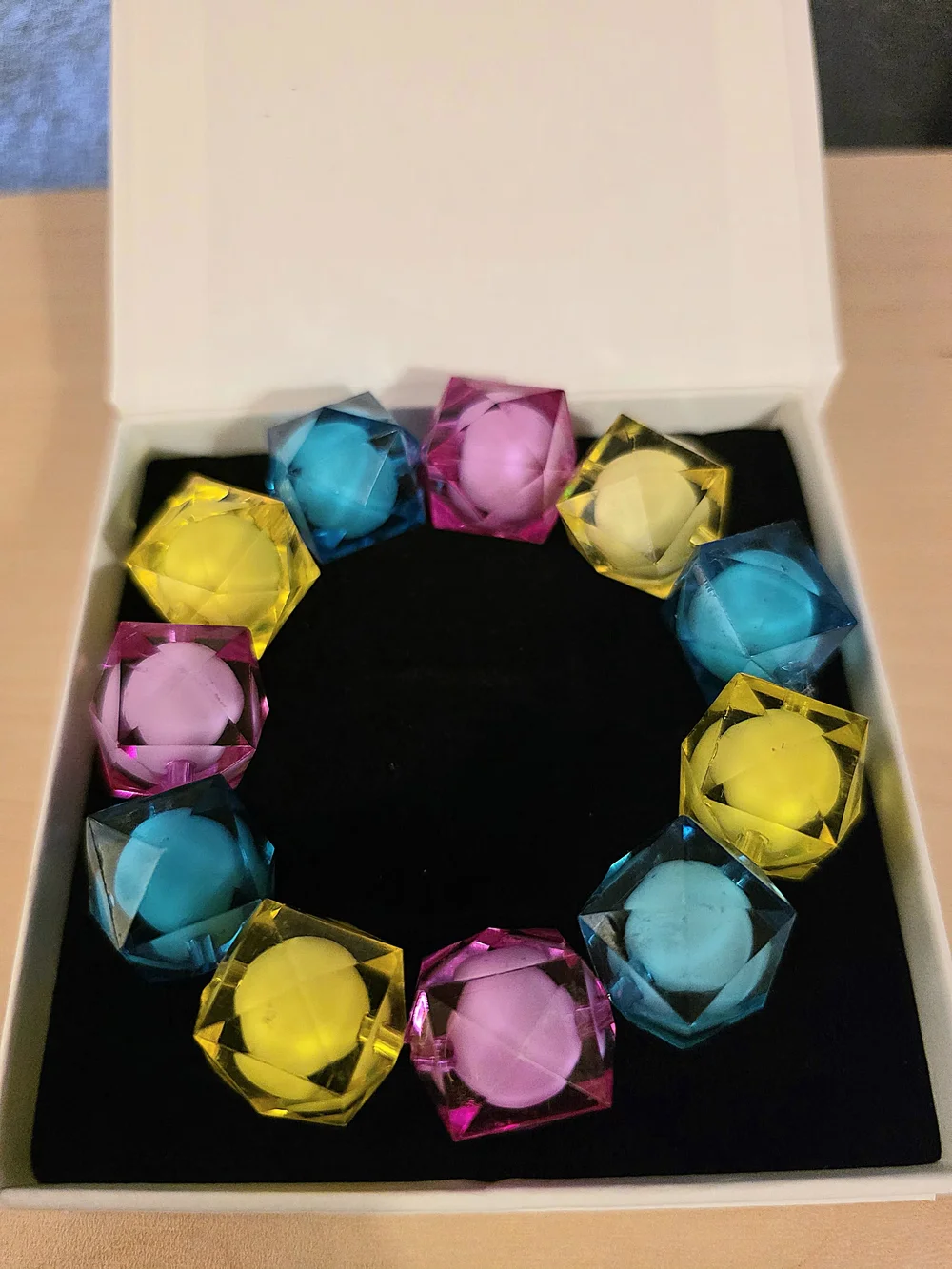 Colorful Faceted Crystal Bead Stretch Bracelet - Pink, Yellow, Blue